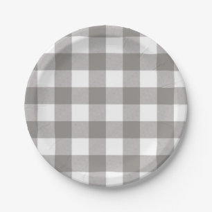 Assiettes En Carton Ferme Rustique Gris & Blanc Buffalo Plaid Carré