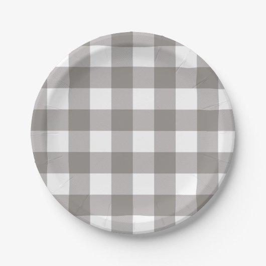 Assiettes En Carton Ferme Rustique Gris & Blanc Buffalo Plaid Carré (Devant)