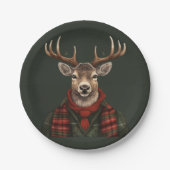 Assiettes En Carton Ferme Rustique Plaid Deer Et Vert (Devant)