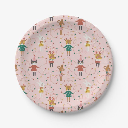 Assiettes En Carton Festif Animal amis Motif de Noël (Devant)