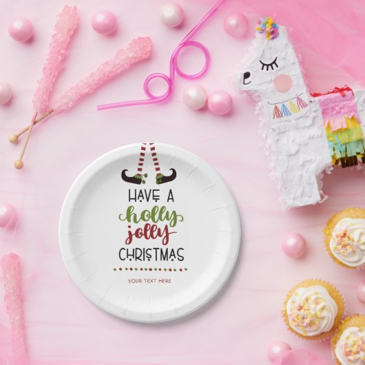Assiettes En Carton Festif Elf Holly Jolly Noël personnalisé (Fête)