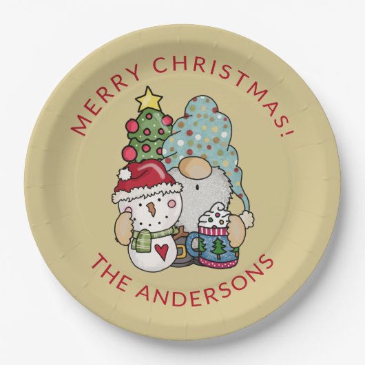 Assiettes En Carton Festif Gnome Snowman Noël (Devant)