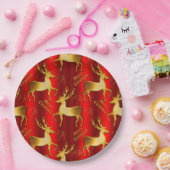 Assiettes En Carton Festif Gold et Red Reindeer Noël (Fête)