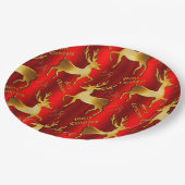 Assiettes En Carton Festif Gold et Red Reindeer Noël (Angle)