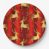 Assiettes En Carton Festif Gold et Red Reindeer Noël (Devant)