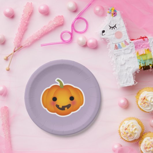 Assiettes En Carton Festif Halloween Citrouille orange violet Arrière (Fête)