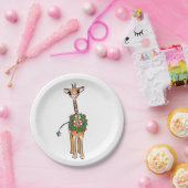 Assiettes En Carton Festif mignon Giraffe rouge vert vert couronne (Fête)