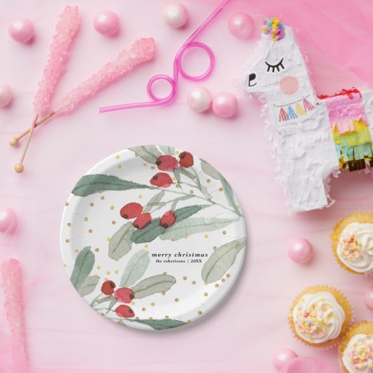 Assiettes En Carton Festif Noël Botanical Dots Or (Fête)