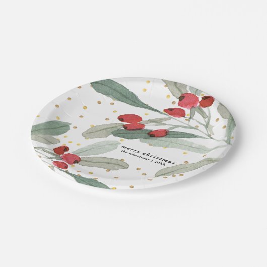 Assiettes En Carton Festif Noël Botanical Dots Or (Angle)