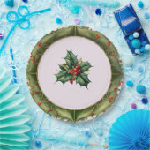 Assiettes En Carton Festif Noël Olive Green Holly (Fête)