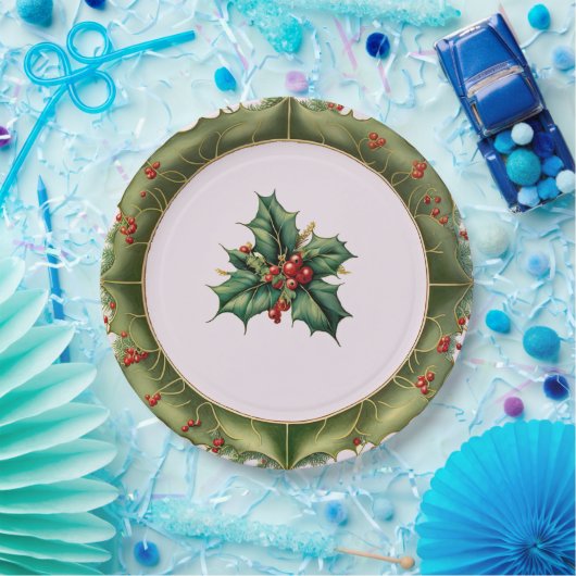 Assiettes En Carton Festif Noël Olive Green Holly (Fête)