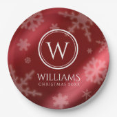 Assiettes En Carton Festif Red Foil Snowflakes Nom du monogramme (Devant)