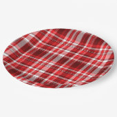 Assiettes En Carton Festif rouge et blanc plaid (Angle)
