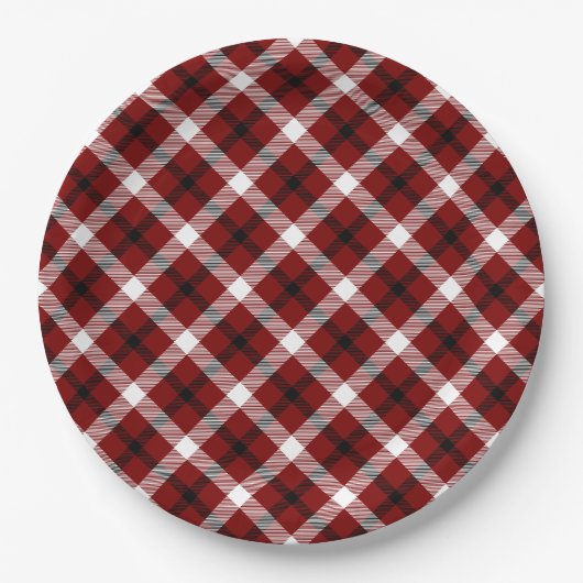 Assiettes En Carton Festif Rouge, Noir & Blanc Plaid Noël (Devant)