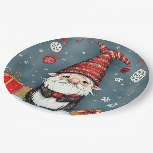 Assiettes En Carton Festin de Noël cosy gnome en déguisement (Angle)