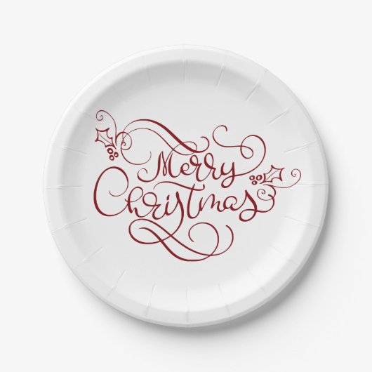 Assiettes En Carton Festin Joyeux Noël Rouge Typographie Script (Devant)