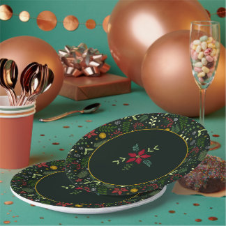 Assiettes En Carton Festive Botanical Christmas Plate 