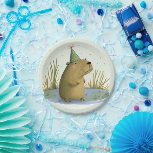 Assiettes En Carton Festive Capybara Plaques papier Casquette d'annive (Fête)