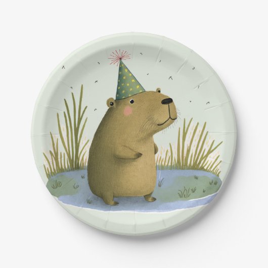 Assiettes En Carton Festive Capybara Plaques papier Casquette d'annive (Devant)