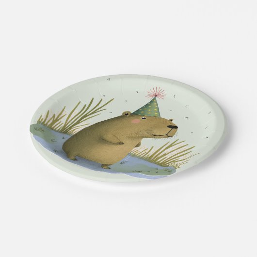 Assiettes En Carton Festive Capybara Plaques papier Casquette d'annive (Angle)