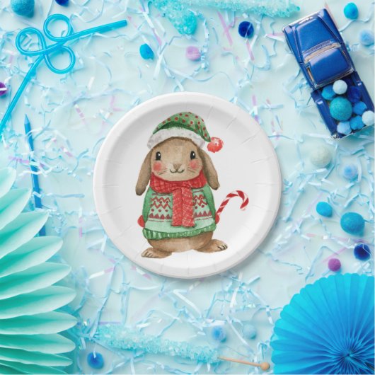 Assiettes En Carton Festive christmas bunny with candy cane (Fête)