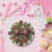 Assiettes En Carton Festive Christmas Red Tartan Bow & Pine (Fête)