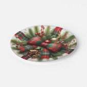 Assiettes En Carton Festive Christmas Red Tartan Bow & Pine (Angle)