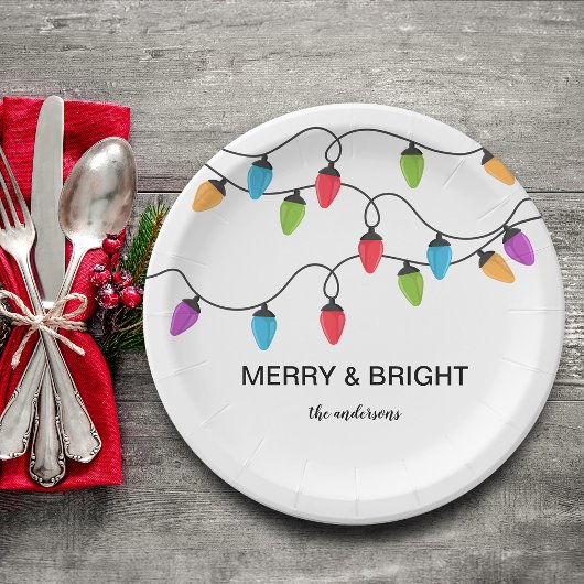 Assiettes En Carton Festive Christmas String Lights Personalized