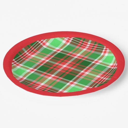Assiettes En Carton Festive classique rouge vert blanc Noël Plaid (Angle)