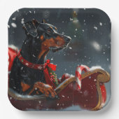 Assiettes En Carton Festive de Noël de chien Doberman (Recto)