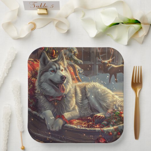 Assiettes En Carton Festive de Noël de chien laphund finlandais (Mariage)