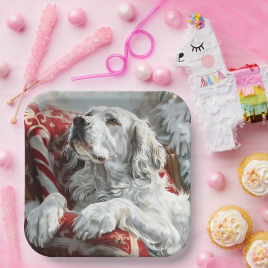 Assiettes En Carton Festive de Noël de Chien Setter anglais (Fête)