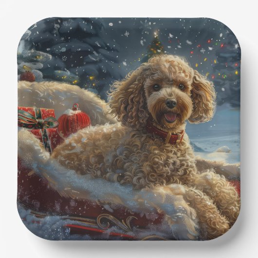 Assiettes En Carton Festive de Noël du chien de caniche (Recto)