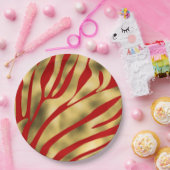 Assiettes En Carton Festive de Zèbre rouge et or (Fête)