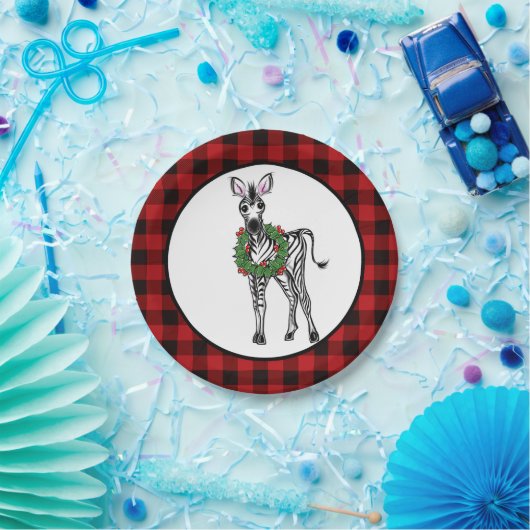 Assiettes En Carton Festive Fête Zebra, couronne Holly, plaid de buffl (Fête)