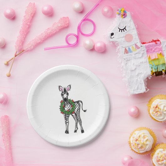 Assiettes En Carton Festive Fête Zebra illustration, Holly wreath (Fête)