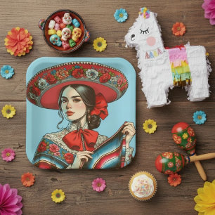 Assiettes En Carton Festive Fiesta Mujer Mariachi Party