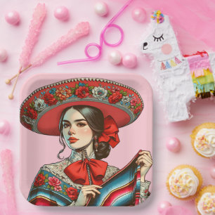 Assiettes En Carton Festive Fiesta Mujer Mariachi Party