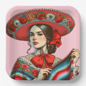 Assiettes En Carton Festive Fiesta Mujer Mariachi Party (Recto)