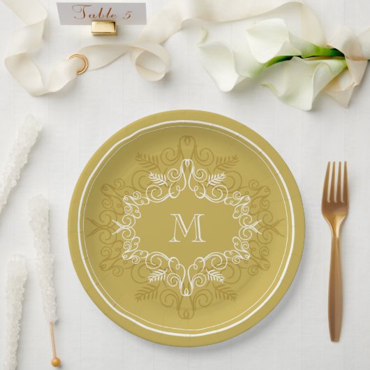 Assiettes En Carton Festive Foliage Déco Cadre Monogram Classy Holiday (Mariage)
