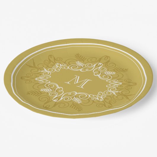 Assiettes En Carton Festive Foliage Déco Cadre Monogram Classy Holiday (Angle)