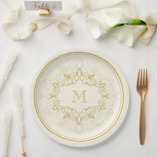 Assiettes En Carton Festive Foliage Déco Cadre Monogram Classy Holiday
