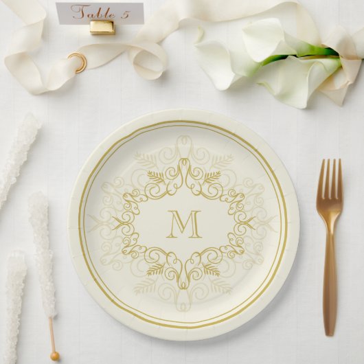 Assiettes En Carton Festive Foliage Déco Cadre Monogram Classy Holiday (Mariage)