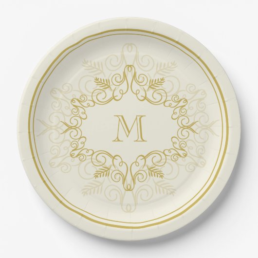 Assiettes En Carton Festive Foliage Déco Cadre Monogram Classy Holiday (Devant)