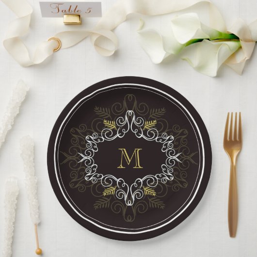Assiettes En Carton Festive Foliage Déco Cadre Monogram Classy Holiday (Mariage)