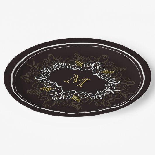 Assiettes En Carton Festive Foliage Déco Cadre Monogram Classy Holiday (Angle)