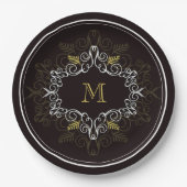 Assiettes En Carton Festive Foliage Déco Cadre Monogram Classy Holiday (Devant)