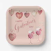 Assiettes En Carton Festive Galentine's Day Vins Lunettes et Coeurs (Recto)