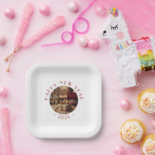 Assiettes En Carton Festive Happy New Year Custom Photo Text Party (Fête)
