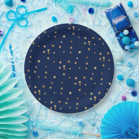 Assiettes En Carton Festive Holiday Blue & Glittery Gold Stars (Fête)